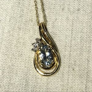 14 karat gold necklace w/ aquamarine & diamonds